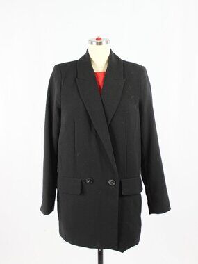 ZARA Black Crepe Double Breasted Oversized Cocoon Blazer Suit Jacket, Size M